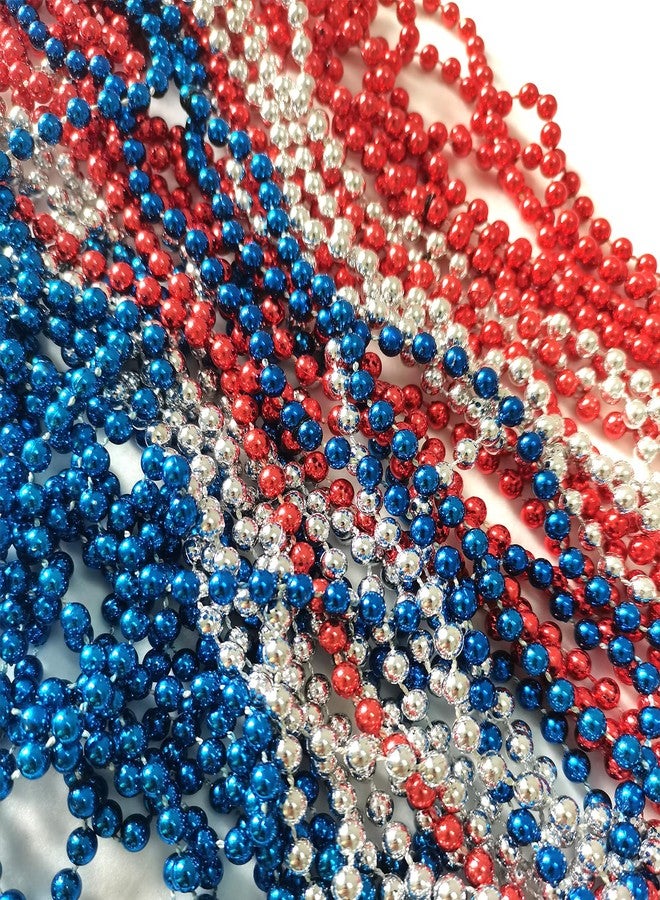 Becfupo 144 Pcs 31.5 Inch Red Blue Silver Patriotic Beads Necklaces, 4th of July Beads Bulk For Independence Day, 4th of July Decoration, Parade - Image 3